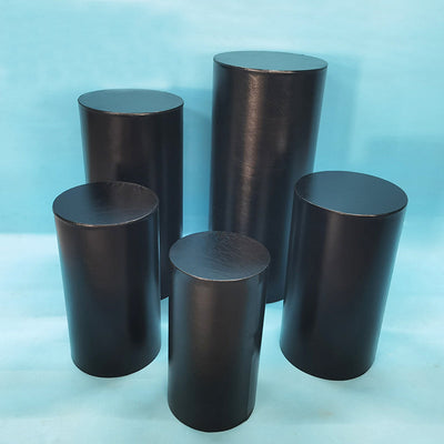 Black Metallic Shiny Cylinder Plinth Stand Cover Set - 5 Pieces