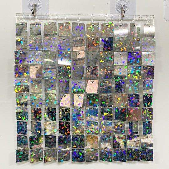 Shimmer Wall Panels / Clip Hole Backing &amp; Square Sequins - Laser Silver