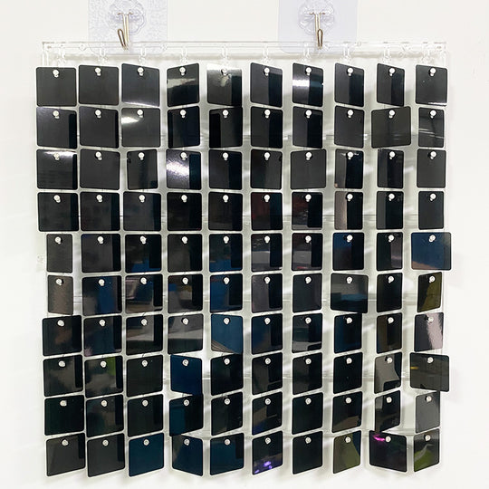 Shimmer Wall Panels / Clip Hole Backing &amp; Square Sequins - Black