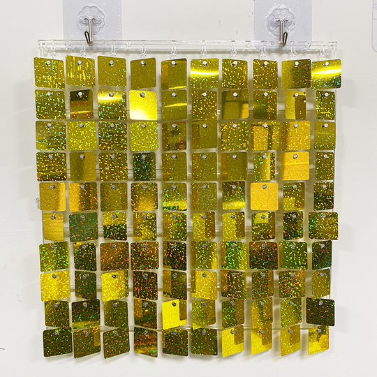 Shimmer Wall Panels / Clip Hole Backing &amp; Square Sequins - Laser Gold