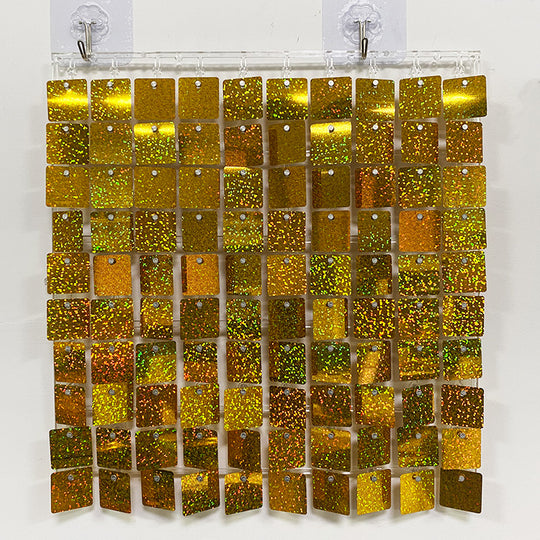 Shimmer Wall Panels / Clip Hole Backing &amp; Square Sequins - Laser Deep Gold