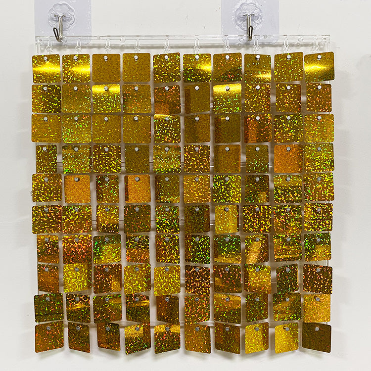 Shimmer Wall Panels / Clip Hole Backing & Square Sequins - Laser Deep Gold