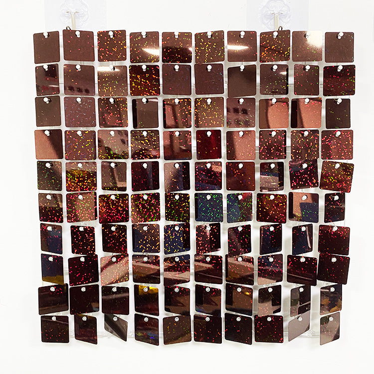 Shimmer Wall Panels / Clip Hole Backing & Square Sequins - Laser Red Brown