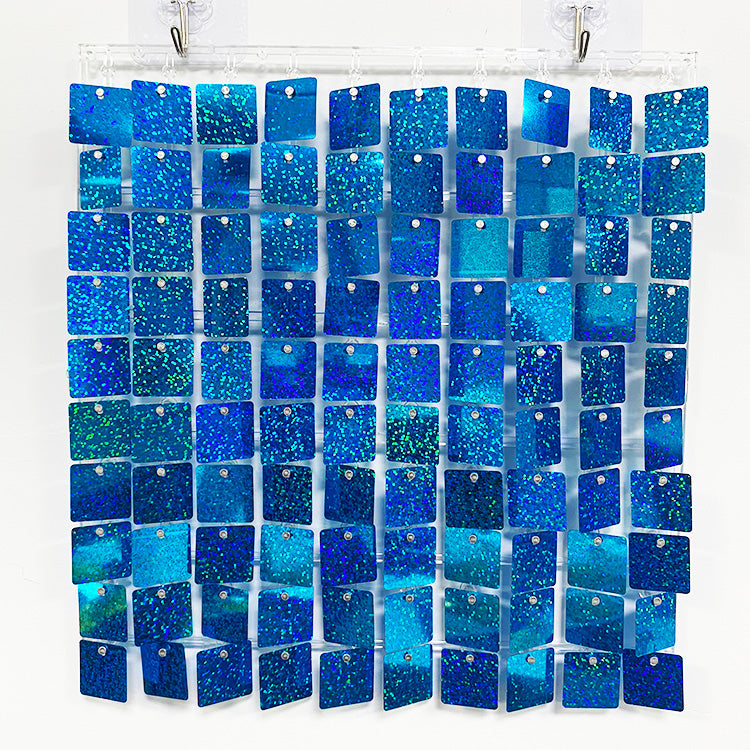 Shimmer Wall Panels / Clip Hole Backing & Square Sequins -Laser Aqua Blue