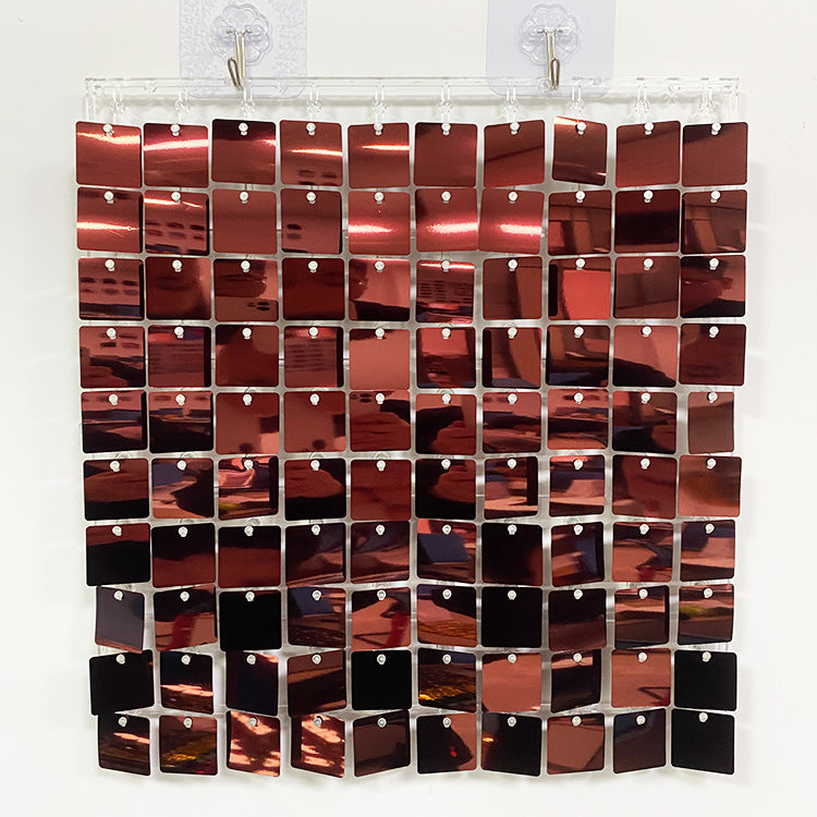 Shimmer Wall Panels / Clip Hole Backing & Square Sequins - Red Brown