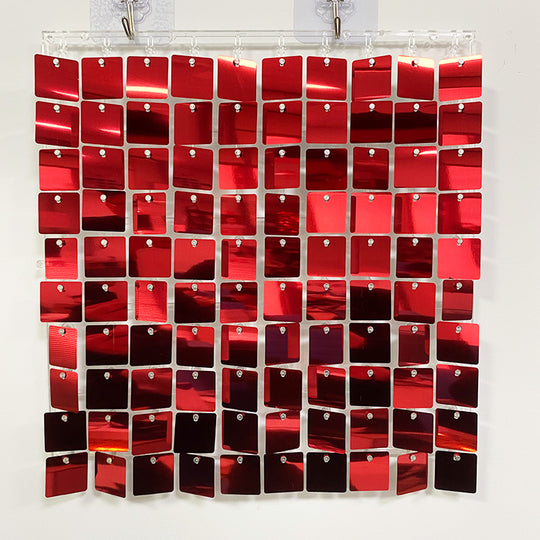 Shimmer Wall Panels / Clip Hole Backing &amp; Square Sequins - Red