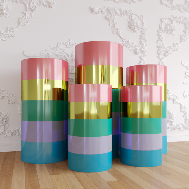 Rainbow Acrylic Cylinder Square Plinths Set - 3/5 Pieces