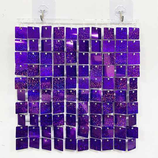 Shimmer Wall Panels / Clip Hole Backing &amp; Square Sequins - Laser Blue Purple