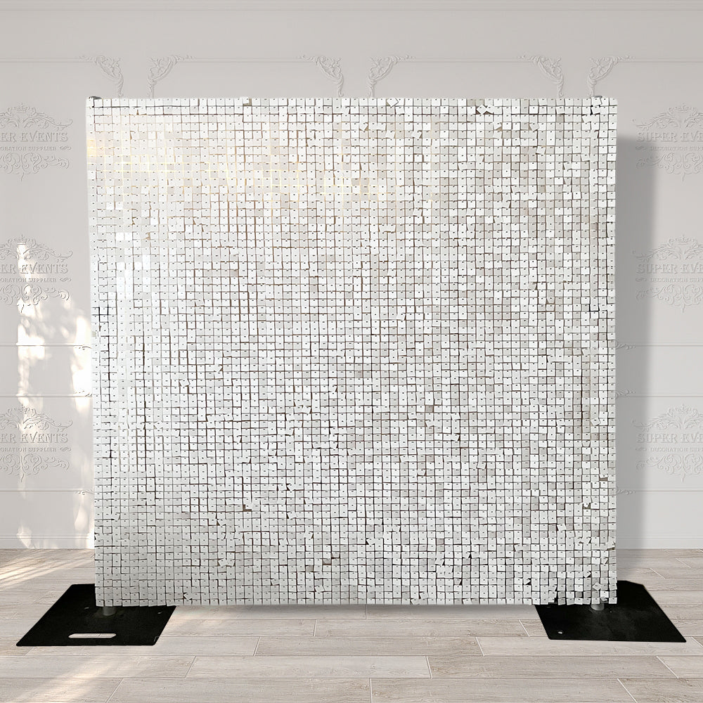 Easy Connect Shimmer Wall Panels / Transparent Grid Backing &amp; Square Sequins - White