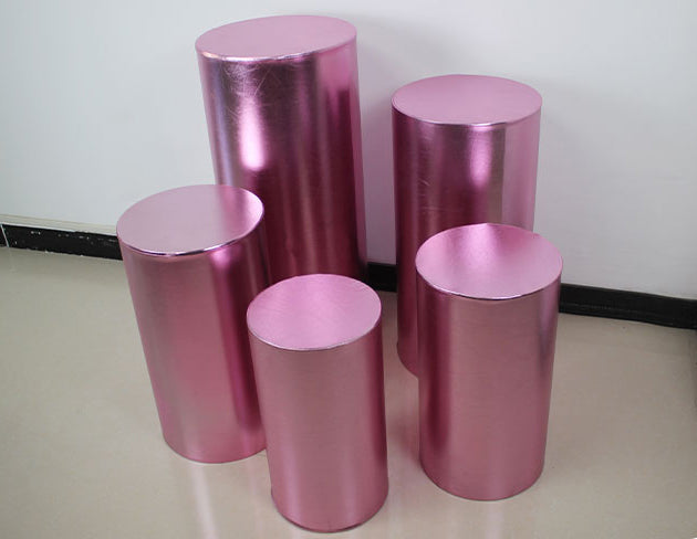 Pink Metallic Shiny Cylinder Plinth Stand Cover Set - 5 Pieces