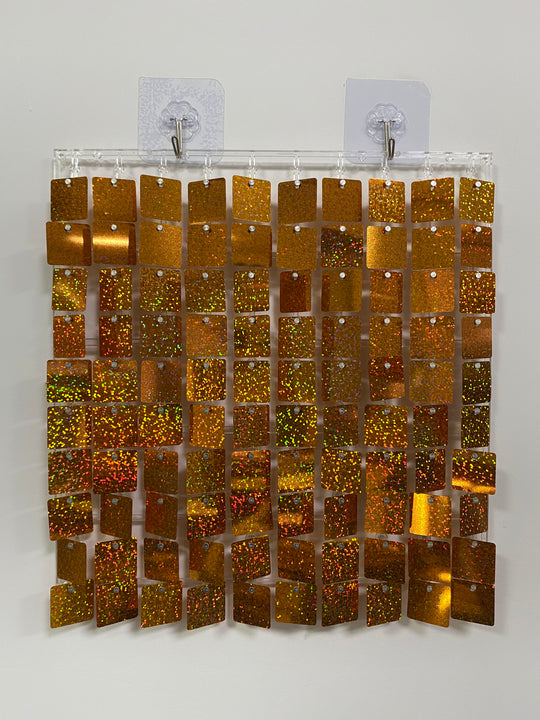 Easy Connect Shimmer Wall Panels / Transparent Grid Backing &amp; Square Sequins - Laser Orange