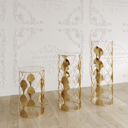 3 Pieces Stainless Steel Display Plinths Set - Silver