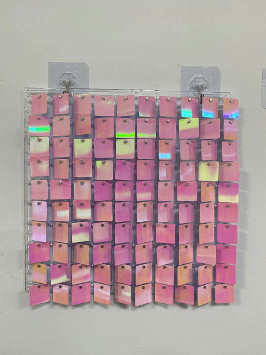 Easy Connect Shimmer Wall Panels / Transparent Grid Backing &amp; Square Sequins - Dream Pink