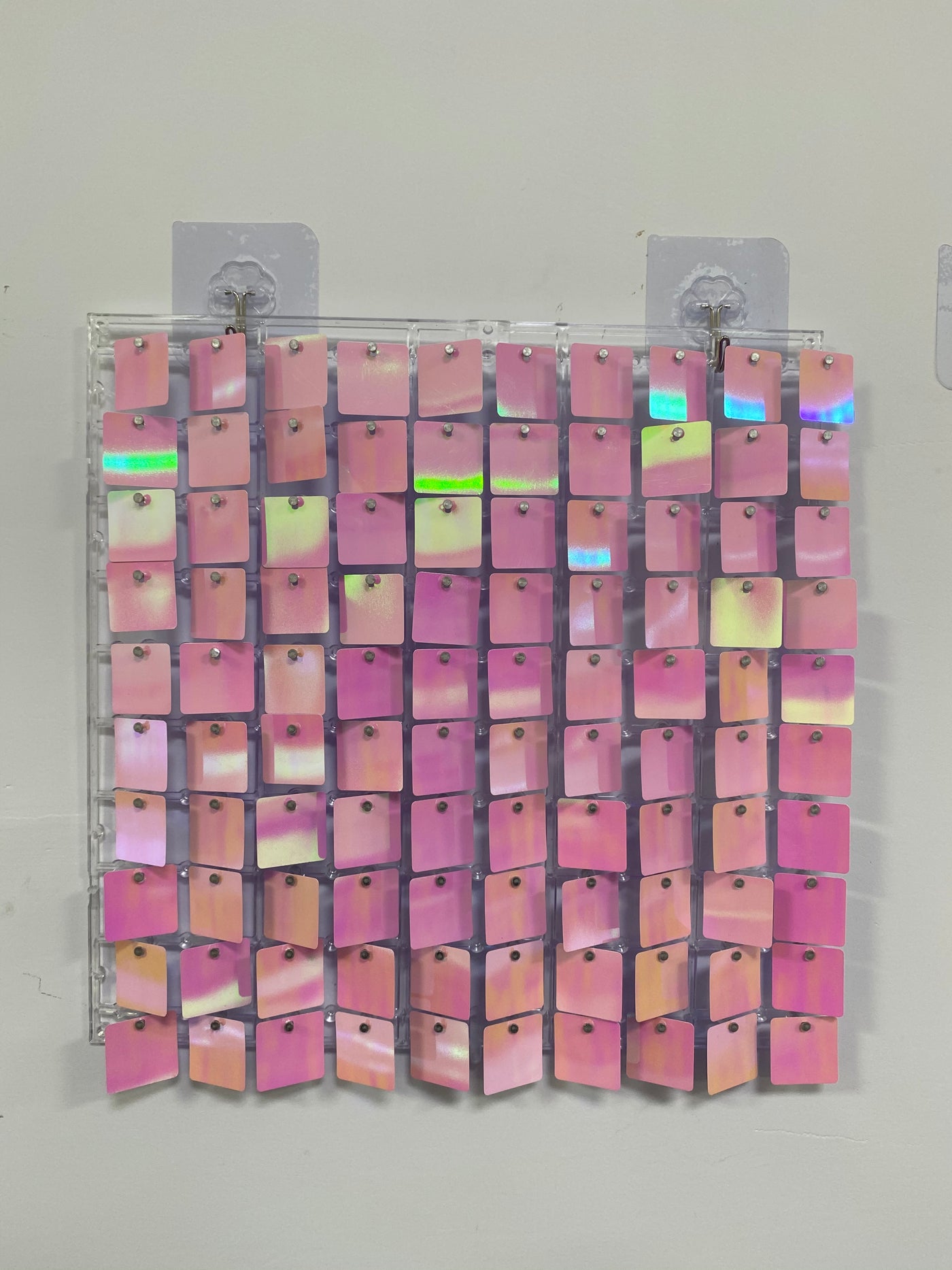Easy Connect Shimmer Wall Panels / Transparent Grid Backing & Square Sequins - Dream Pink