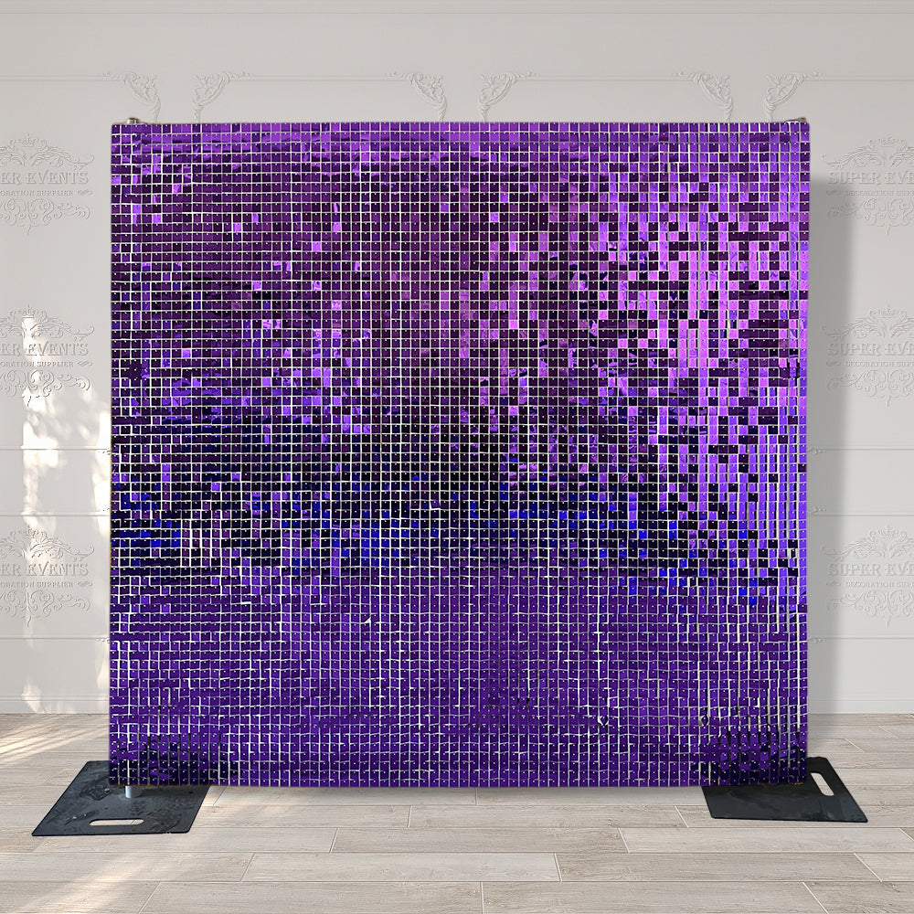Easy Connect Shimmer Wall Panels / Transparent Grid Backing & Square Sequins - Blue Purple