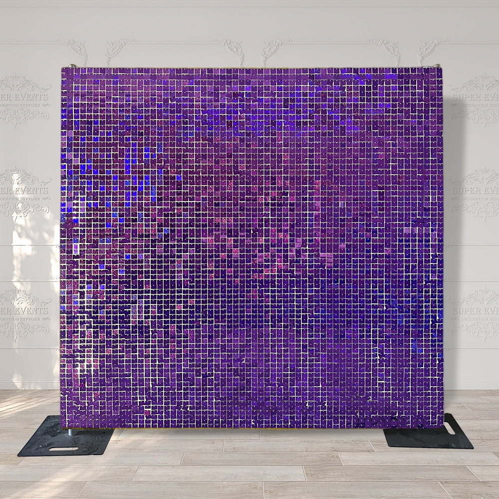 Easy Connect Shimmer Wall Panels / Transparent Grid Backing &amp; Square Sequins - Laser Blue Purple