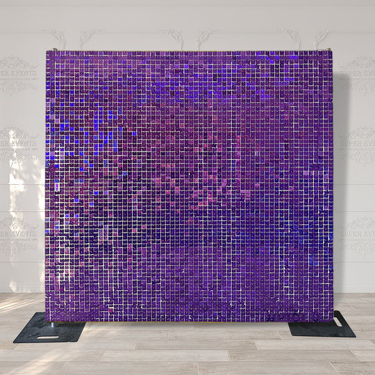 Easy Connect Shimmer Wall Panels / Transparent Grid Backing &amp; Square Sequins - Laser Blue Purple