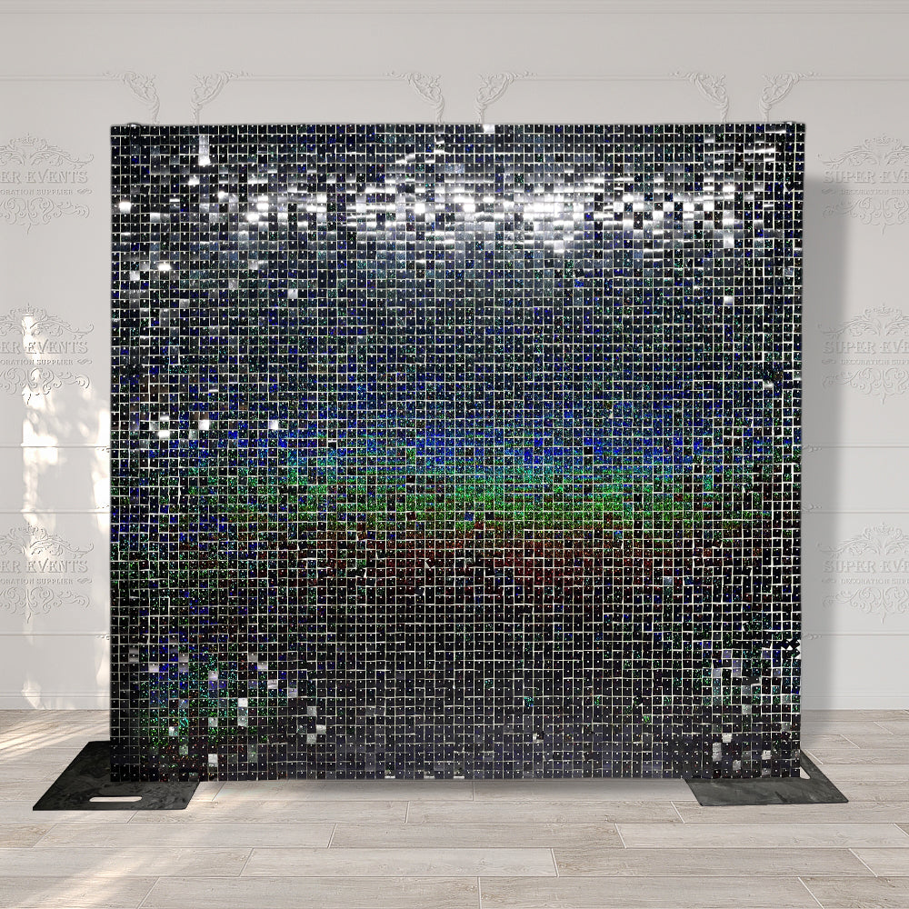 Easy Connect Shimmer Wall Panels / Transparent Grid Backing & Square Sequins - Laser Black
