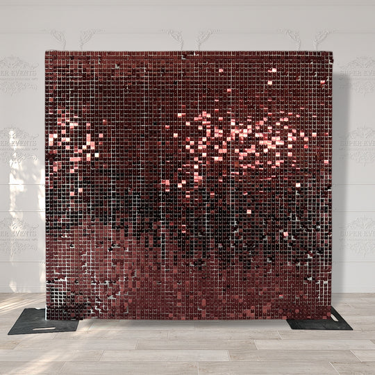 Easy Connect Shimmer Wall Panels / Transparent Grid Backing &amp; Square Sequins - Brown Red