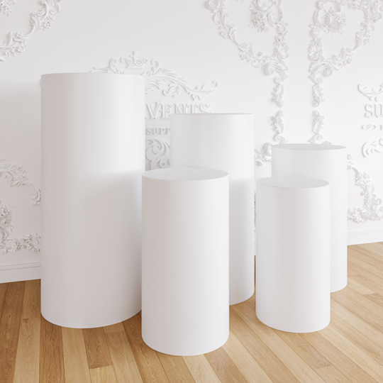White Metal Cylinder Round Plinths Set - 5 Pieces