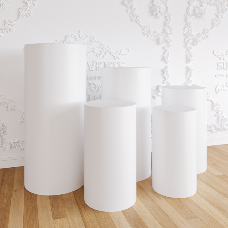 White Metal Cylinder Round Plinths Set - 5 Pieces