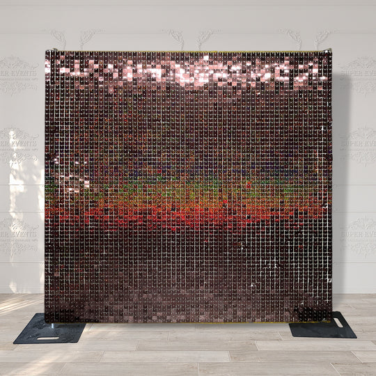 Easy Connect Shimmer Wall Panels / Transparent Grid Backing &amp; Square Sequins - Laser Red Brown