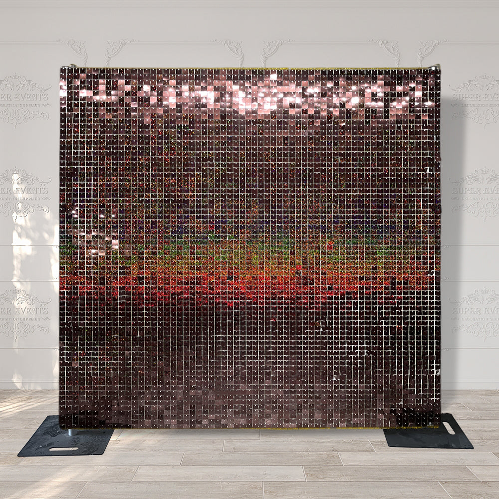 Shimmer Wall Panels / Clip Hole Backing & Square Sequins - Laser Red Brown