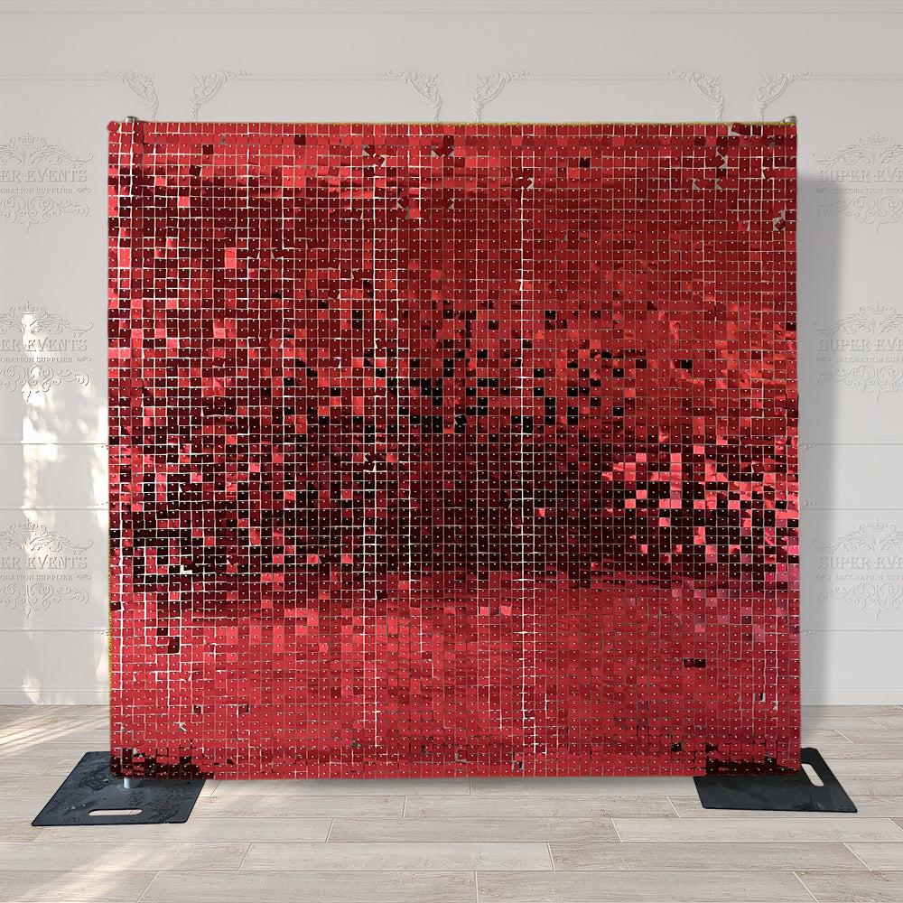 Easy Connect Shimmer Wall Panels / Transparent Grid Backing & Square Sequins - Purple Red