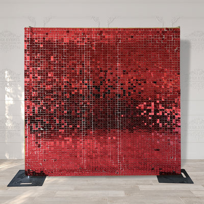 Easy Connect Shimmer Wall Panels / Transparent Grid Backing & Square Sequins - Purple Red