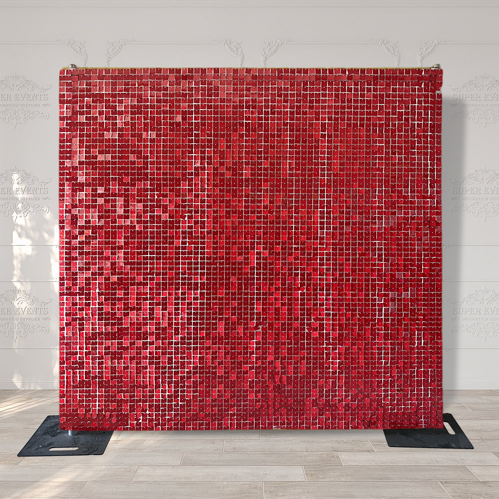 Shimmer Wall Panels / Clip Hole Backing & Square Sequins - Red