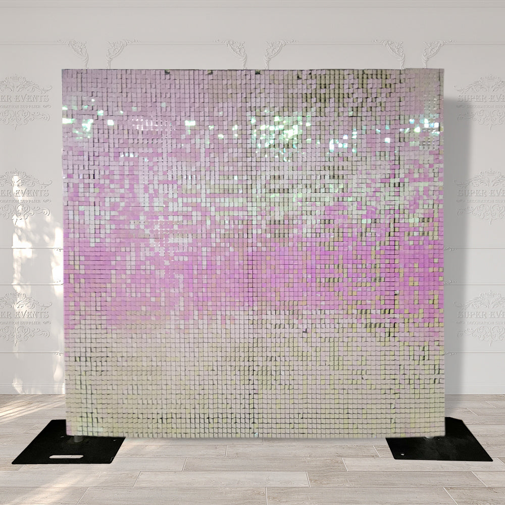 Easy Connect Shimmer Wall Panels / Transparent Grid Backing & Square Sequins - Lemon Pink