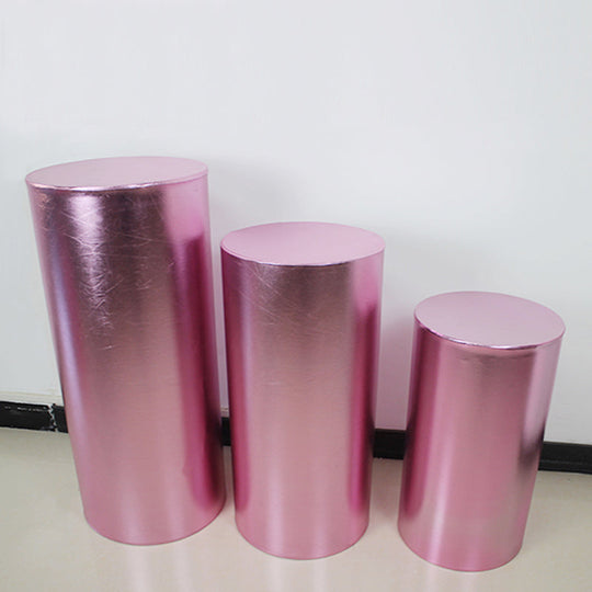 Red Metallic Shiny Cylinder Plinth Stand Cover Set - 3 Pieces