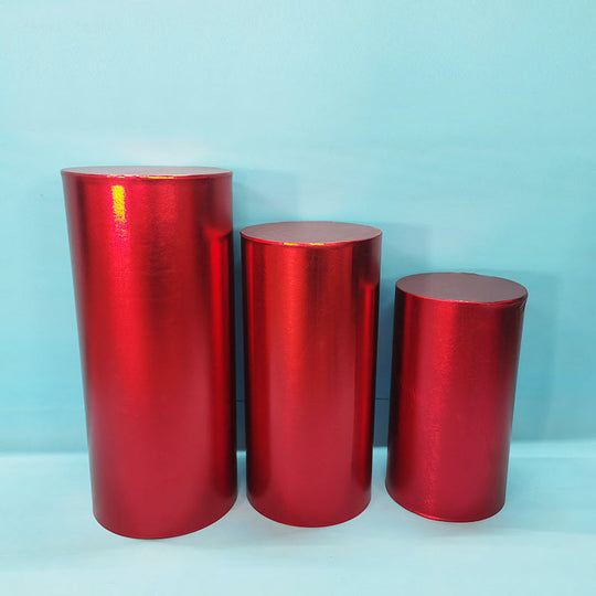 Pink Metallic Shiny Cylinder Plinth Stand Cover Set - 3 Pieces