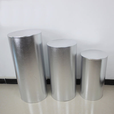 Gold Metallic Shiny Cylinder Plinth Stand Cover Set - 3 Pieces