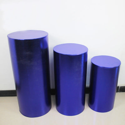 Gold Metallic Shiny Cylinder Plinth Stand Cover Set - 3 Pieces