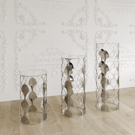 3 Pieces Stainless Steel Display Plinths Set - Silver