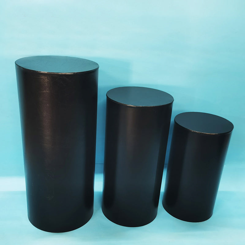 Gold Metallic Shiny Cylinder Plinth Stand Cover Set - 3 Pieces