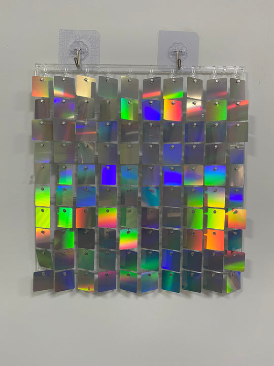 Easy Connect Shimmer Wall Panels / Transparent Grid Backing &amp; Square Sequins - Rainbow