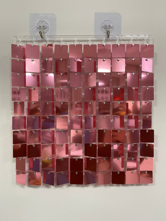 Easy Connect Shimmer Wall Panels / Transparent Grid Backing &amp; Square Sequins - Rose Pink