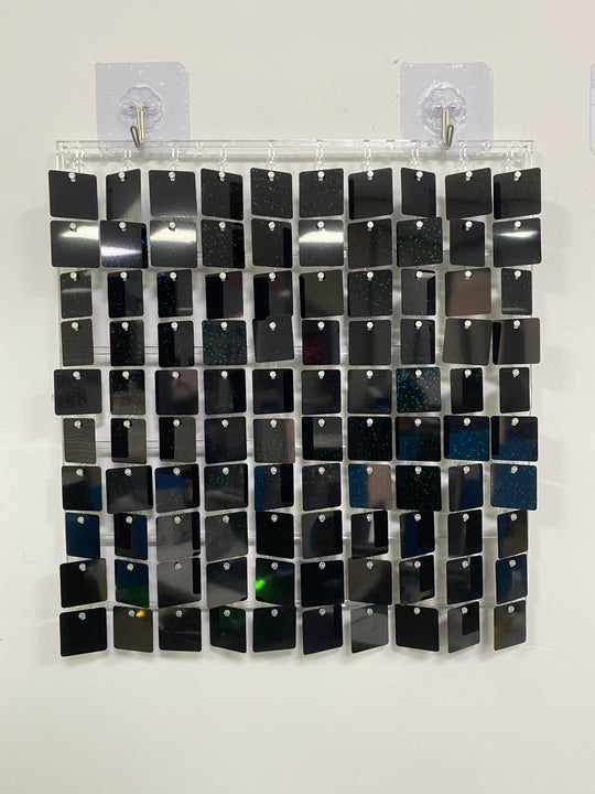 Easy Connect Shimmer Wall Panels / Transparent Grid Backing &amp; Square Sequins - Laser Black