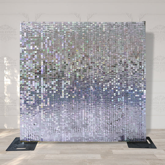 Shimmer Wall Panels / Clip Hole Backing &amp; Square Sequins - Laser Silver