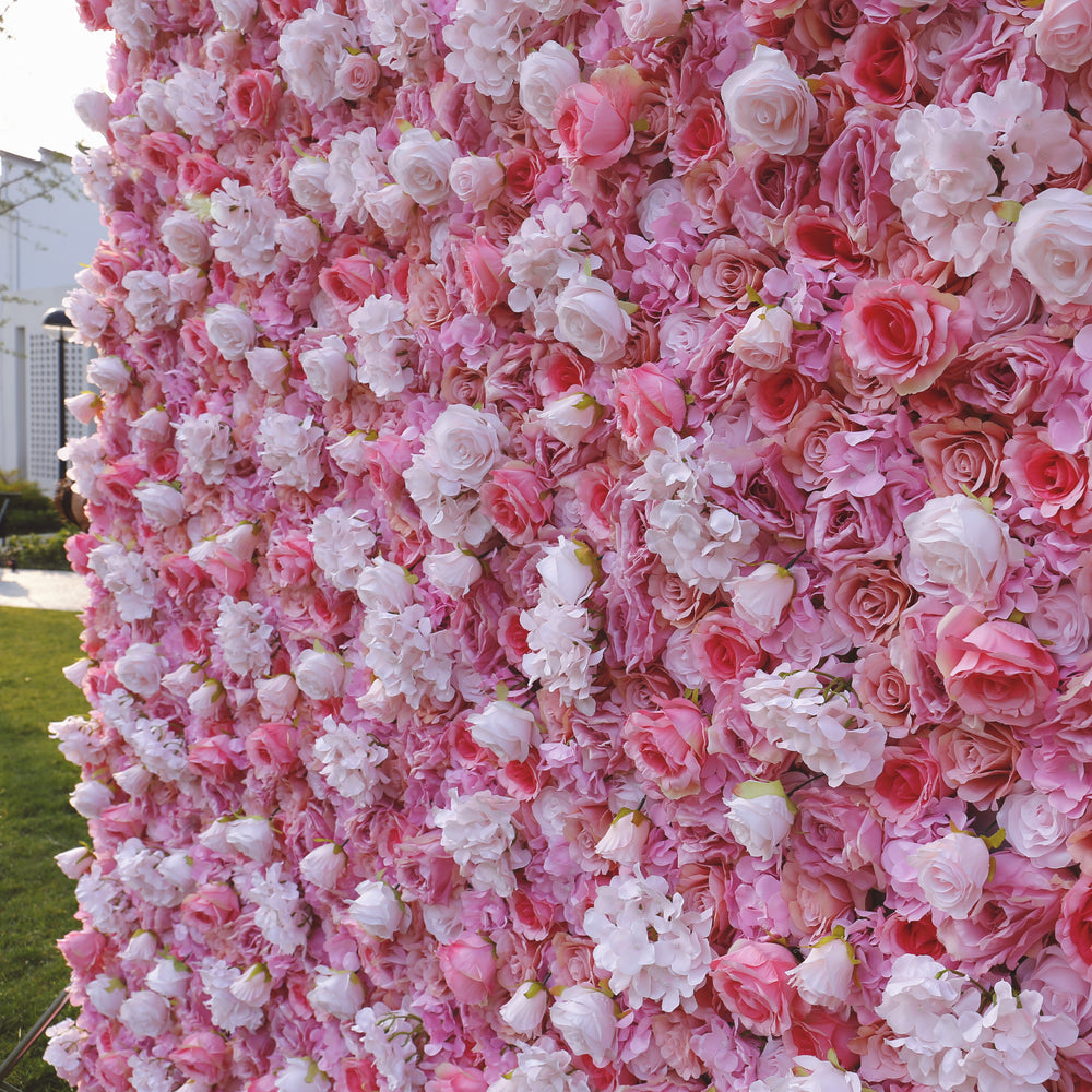 BD-035 2D Fabric Artificial Flower Backdrop Rolling Up Curtain Flower Wall - 8ft*8ft