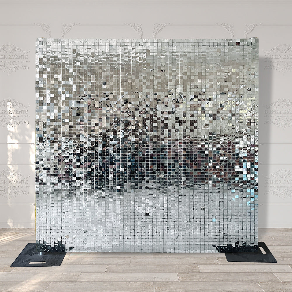Shimmer Wall Panels / Clip Hole Backing &amp; Square Sequins - Silver