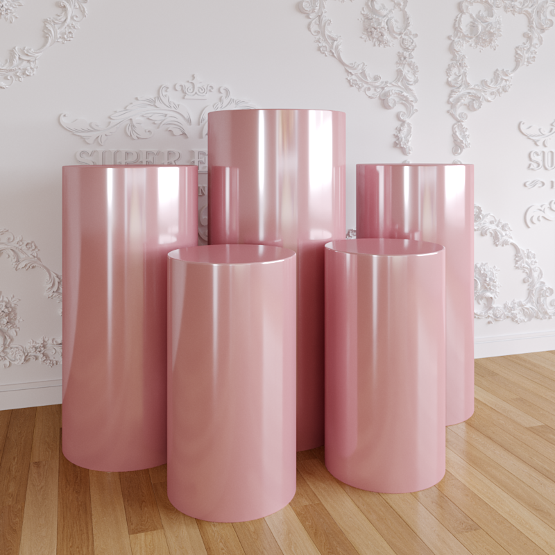 Pink Acrylic Cylinder Square Plinths Set - 3/5 Pieces