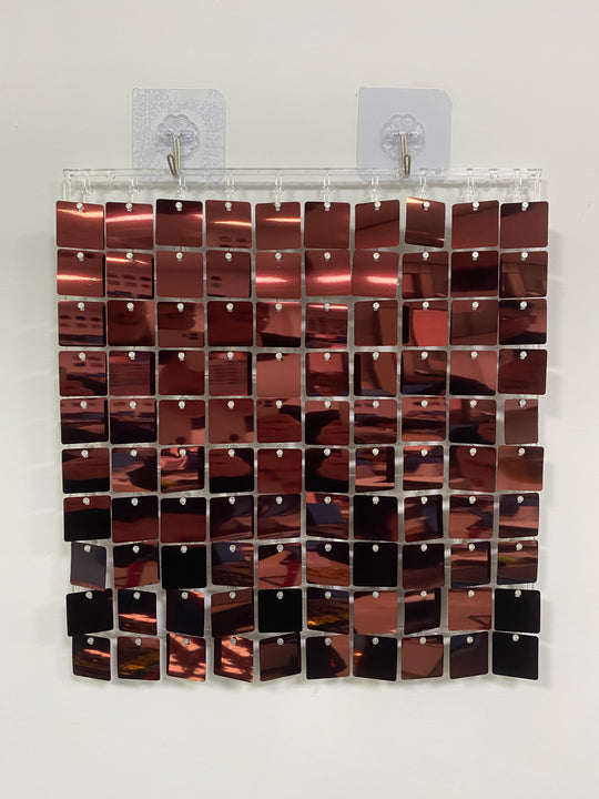 Easy Connect Shimmer Wall Panels / Transparent Grid Backing &amp; Square Sequins - Brown Red
