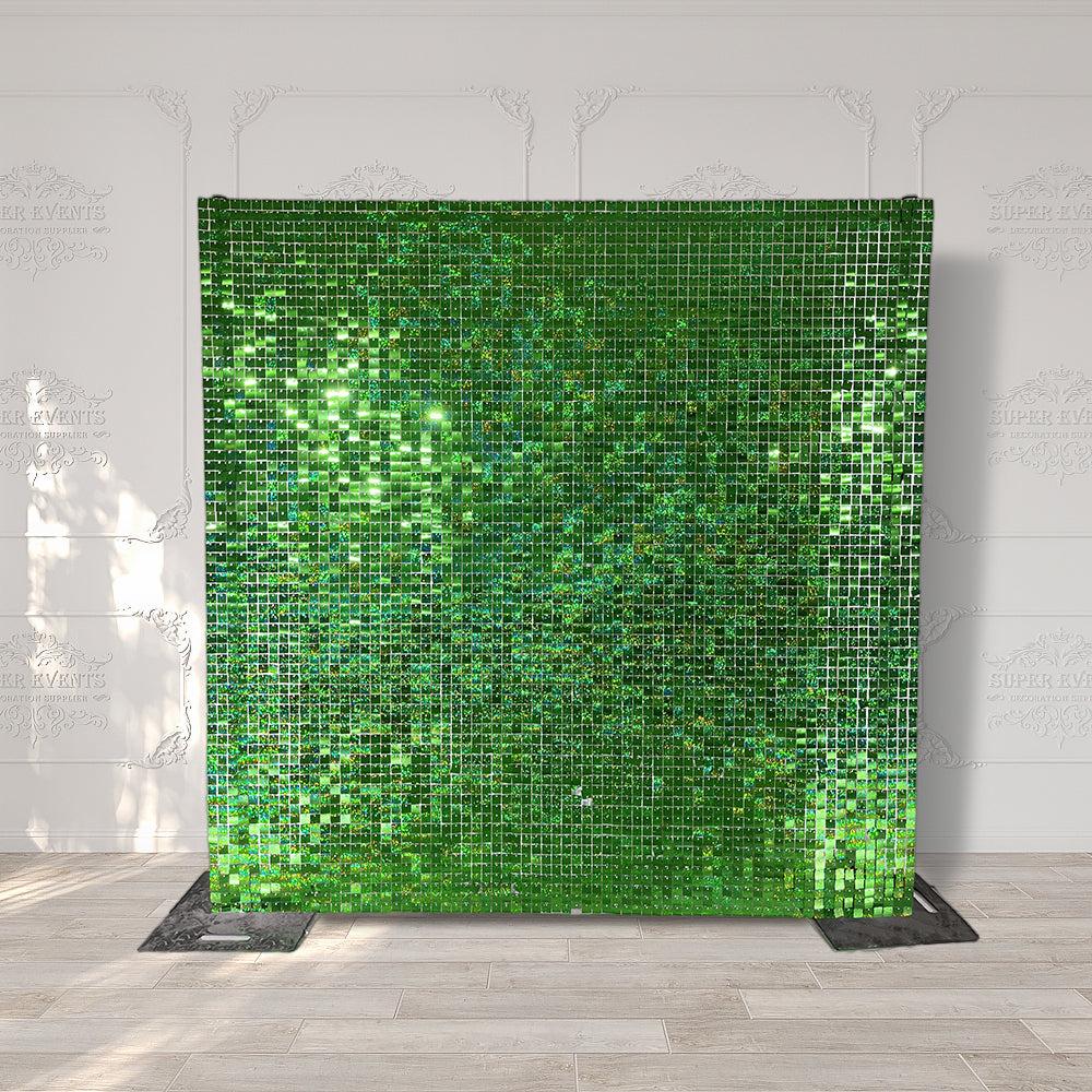 Easy Connect Shimmer Wall Panels / Transparent Grid Backing & Square Sequins - Laser Green