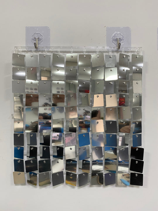 Easy Connect Shimmer Wall Panels / Transparent Grid Backing &amp; Square Sequins - Silver