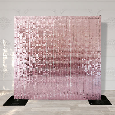 Easy Connect Shimmer Wall Panels / Transparent Grid Backing & Square Sequins - Matte Pink