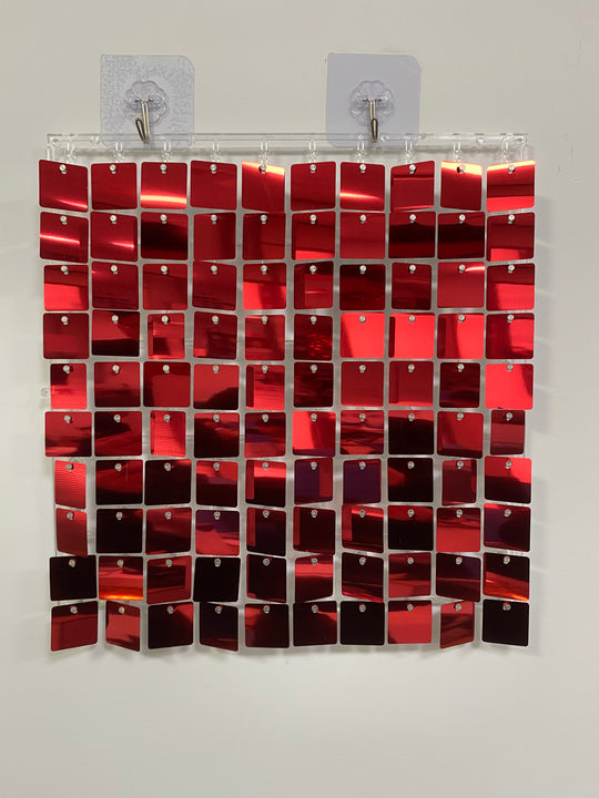 Easy Connect Shimmer Wall Panels / Transparent Grid Backing &amp; Square Sequins - Wine Red