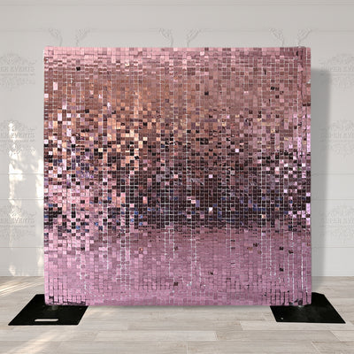 Easy Connect Shimmer Wall Panels / Transparent Grid Backing & Square Sequins - Rose Gold